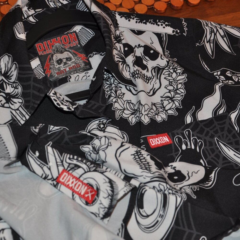 Dixxon Flannel Co Rat Rod Short Sleeve Button-up Top Shirt All Over Print S - Picture 7 of 8